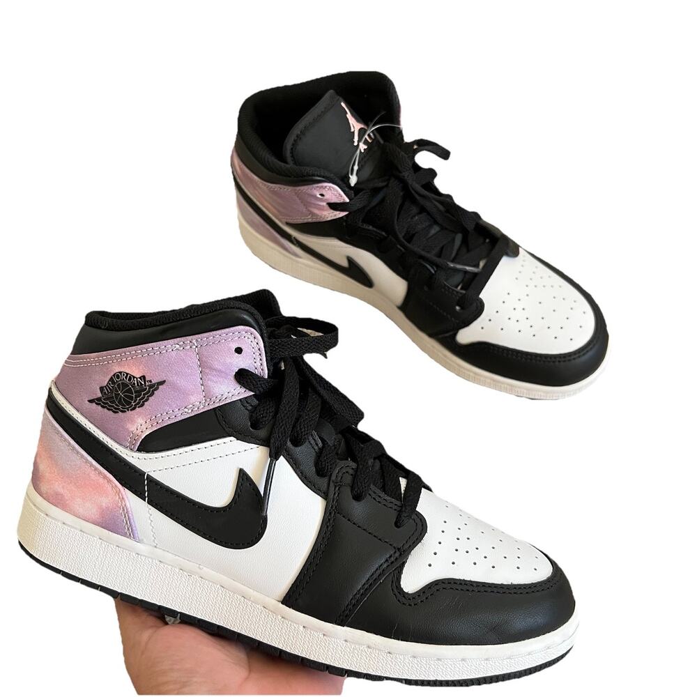 Nike Air Jordan 1 Mid SE GS Zen Master Black Bleached Coral Basketball Shoes 7Y